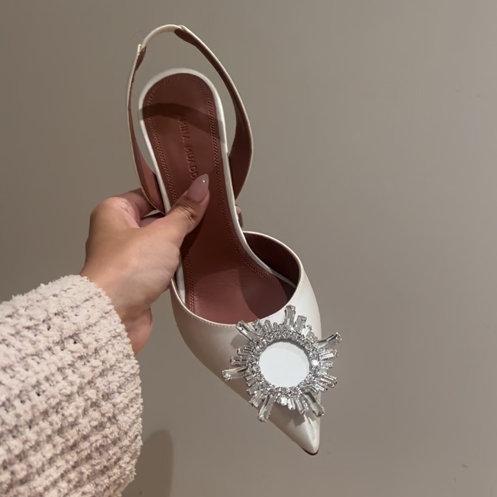 AMINA MUADDI Begum Swarovski crystal-embellished leather slingback pumps